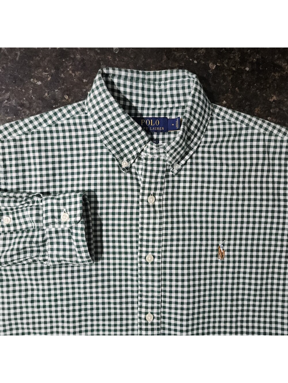Polo Ralph Lauren Gingham Check Button Down Flesh Pony Oxford Casual Mens Medium